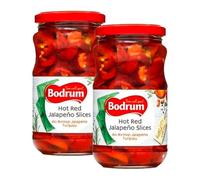 BOD-rum's 370cc Red Jalapeno Hot Sliced Jalapenos in Water Acidic Spice Great Dishes Real Mexican Dishes Product of Turkey Origin 330G Pack of 2