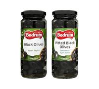 BOD-rum's Black Olive Combo Whole Black Olive Pitted Black Olive in Brine Dishes Healthy Snacking Ready to use Product of Turkey Origin 2 Flavors 680G
