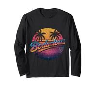 Bodacious 80s Retro Aesthetic Synthwave Palm Trees Sunset Long Sleeve T-Shirt