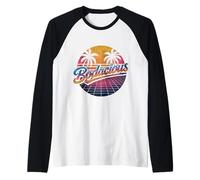 Bodacious 80s Retro Aesthetic Synthwave Palm Trees Sunset Raglan Baseball Tee