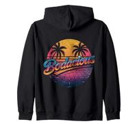 Bodacious 80s Retro Aesthetic Synthwave Palm Trees Sunset Zip Hoodie