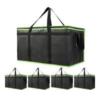 Bodaon 5-Pack Cooler Insulated Food Delivery Bag for Doordash/Uber Eats, XXX-Large Thermal Bags for Catering/Hot Pizza, Travel/Camping/Picnic Basket,Grocery Reusable Warmer Frozen, Black-Green Edge