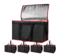 Bodaon 5-Pack Cooler Insulated Food Delivery Bag for Doordash/Uber Eats, XXX-Large Thermal Bags for Catering/Hot Pizza, Travel/Camping Essentials/Picnic/Grocery Reusable Warmer Frozen, Black-Red Edge