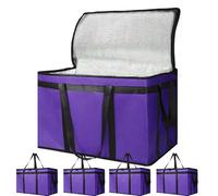 Bodaon 5-Pack Cooler Insulated Food Delivery Bag for Doordash/Uber Eats, XXX-Large Thermal Bags for Catering/Hot Pizza, Travel/Camping/Picnic Basket，Grocery Reusable Warmer Frozen, Purple-Black Edge