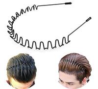 bodbop Metal Hair Band for Men Headband Women Hair Bands Men Unisex Black Wavy Spring Outdoor Sports Headbands for Men's Hair Band Hoop Elastic Non Slip Head Band