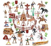 Boderam Wild West Cowboys and Indians Plastic Figures Playset,77PCS Educational Toys Bucket of Native American Indians Action Figurines and Accessories for Kids Boys Girls Age 3+