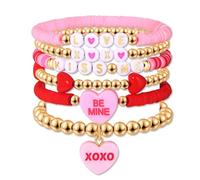 boderier 6Pack Valentines Bracelets for Women Beaded Heart Love XOXO Bracelets Valentines Gifts for Women Kiss me Love