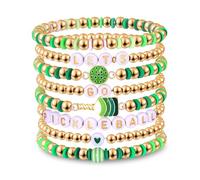 boderier 8 Pack Pickleball Bracelets Stackable Heishi Beaded Pickleball Paddle Stretch Bracelets Game Day Pickleball Friendship Bracelet Sports Fan Gifts for Women, One Size, White Gold, no gemstone