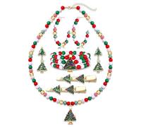 Boderier Christmas Jewelry Set for Women - Bow Necklace, Earring, Bracelet, Hair Clips & Decoration - Holiday Gifts, One Size, Zinc, No Gemstone