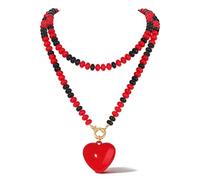 boderier Queen Hearts Necklace Red Heart Long Beaded Necklaces for Women Halloween Costumes Gothic Jewelry Gifts Accessories, One Size, No Gemstone