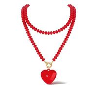 boderier Queen Hearts Necklace Red Heart Long Beaded Necklaces for Women Halloween Costumes Gothic Jewelry Gifts Accessories, One Size, No Gemstone