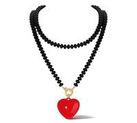 boderier Queen Hearts Necklace Red Heart Long Beaded Necklaces for Women Halloween Costumes Gothic Jewelry Gifts Accessories