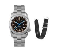 BODERRY Men's Titanium Automatic Field Watch 40mm Military Watch Day Date Function 100M Waterproof with Titanium Bracelet Japanese Mechanical Movement & Screw Down Crown-Voyager