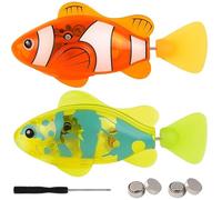 Bodeshis 2 Pack Robo Fish, Interactive Cat Toy, Swimming Fish Bath Toy, Robotic Fishs for Cats and Dogs, LED Light Swimming Baby Bath Toys(Orange and Green)