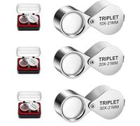 Bodeshis 3 Pcs Jewellers Loupe, Magnifying Glass Set With Metal and Glass Construction, 10x 20x 30x Magnification For Jewelry, Coins, Reading Small Prints, Compact and Portable Design