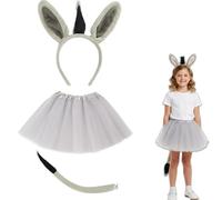 Bodeshis 3-Piece Donkey Costume Set, Donkey Ears Headband and Tail, Fancy Dress Outfit for Kids, Halloween Party, Animal Theme Party, School Play, Family Gathering, Cosplay Halloween Carnival Theme