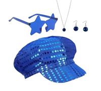 Bodeshis Abba Outfits for Women, 4-Piece Disco Costume Set with Hat, Earrings, Necklace and Glasses, 70s Themed Party Accessories, Retro Music Festival Fancy Dress