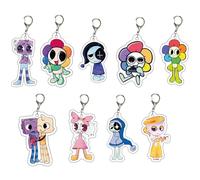 Bodeshis Dandy's World Anime Keychain Set, 9 Pcs Acrylic Cartoon Keyring for Bag, Car, Kids Gift