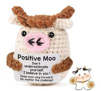 Bodeshis Positive Crochet Animals, Positive Animals, Cute Funny Cow Plush, Creative Knitted Unique Interesting Emotional Support Plush for Family Friends As Birthday Gifts, Party Decor