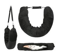Bodeshis Stuffable Neck Pillow for Travel, Packable Flight Pillow with Adjustable Strap, Soft Plush U-Shape Neck Support for Road Trips, Trains, Airplanes, 90cm x 18cm, Black