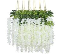 Bodeshis Wisteria Artificial Flowers, 12pcs White Artificial Wisteria Garland, 110cm Long Hanging Flowers for Wedding Decor, Home Decoration, Garden Party, Photo Background