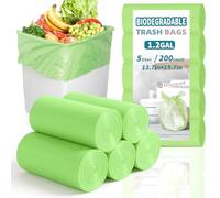 BODFPPC 200 Pack Biodegradable Bin Bags 5L, Compostable Food Waste Bags Caddy Bin Liners for Kitchen Office Bathroom Recycling, Eco-Friendly Food Rubbish Trash Bags Green