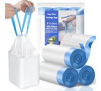 BODFPPC Bin Bags 10L, Tear-Free Drawstring Bin Liners, 20um Thickened Heavy Duty Tall Kitchen Bathroom Garbage Bags 10 Litres White 60 Counts