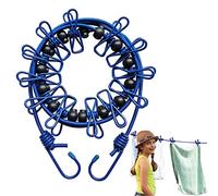 BODFPPC Travel Washing Line with 12 Clips, Portable Windproof Retractable Clothes Line Stretchy Elastic for Indoor Laundry Drying Clothesline,Outdoor Camping Accessories (Blue)