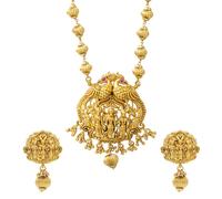 Bodha Antique Matte Gold-Plated Temple Jewellery Inspired Wedding Bridal Ram Laxman Sita and Hanuman (Ram Parivar) Pendant Chain Necklace Jewellery Set for Women (SJN_305)