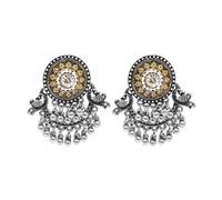 Bodha Traditional Indian Antique Dual Two Tone Plated Traditional Floral Design with Pearls Drop Medium Earrings for Women (SJE_251)