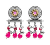 Bodha Traditional Indian Antique Matte Dual Two Tone Plated Traditional Floral Leaf Design with Pearls Drop Medium Earrings for Women (SJE_261_S_M)