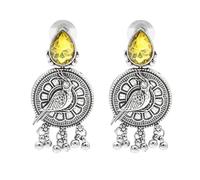 Bodha Traditional Indian Antique Silver Plated Oxidised Bird Design with Ruby Medium Sized Pearls Drops Earring For Women (SJE_244_Y)