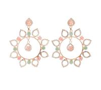 Bodha Traditional Indian Crystal and AD Rose Gold-Plated Fancy Western Style Cocktail Pearl Drop Long earrings for women (SJE_230_RG_D4_P)