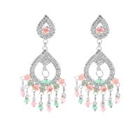 Bodha Traditional Indian Crystal and AD Silver Plated Fancy Western Style Cocktail Pearl Drop Long earrings for women (SJE_230_S_D1)