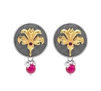 Bodha Traditional Indian Dual Tone Plated CZ, Maroon, Pearl Hanging Medium Drop Earring For Women (SJE_290_S_M)