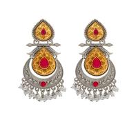 Bodha Traditional Indian Matte Antique Oxidised Silver CZ, Crystal Studded Drop Earring For Women - Turquoise (SJE_229_M)