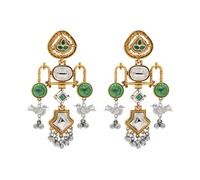 Bodha Traditional Indian Matte Dual Tone Plated CZ, Pearl & Bird Studded Drop Oversized Dagnle Earring For Women (SJE_299_G_G)