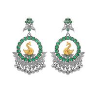 Bodha Traditional Indian Matte Dual Two Tone Plated CZ, Pearl Studded Bird Design Medium Drop Earring For Women (SJE_270_S_G)