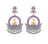 Bodha Traditional Indian Matte Dual Two Tone Plated CZ, Pearl Studded Bird Design Medium Drop Earring For Women (SJE_270_S_M)