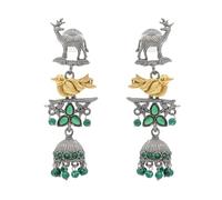 Bodha Traditional Indian Matte Dual Two Tone Plated CZ, Pearl Studded Long Drop Jhumka Earring For Women (SJE_264_S_G)