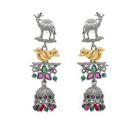 Bodha Traditional Indian Matte Dual Two Tone Plated CZ, Pearl Studded Long Drop Jhumka Earring For Women (SJE_264_S_R_G)