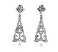 Bodha Traditional Indian Matte Silver Oxidised CZ, Crystal Studded Drop Earring For Women - (SJE_217_M)