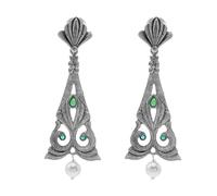 Bodha Traditional Indian Matte Silver Oxidised CZ, Crystal Studded Drop Earring For Women - (SJE_217_S_G)