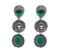 Bodha Traditional Indian Oxidised Oxidized Antique Silver Plated CZ, Maroon, Lion Design Pearl Drop Long Earring For Women (SJE_293_LR_G)