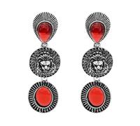 Bodha Traditional Indian Oxidised Oxidized Antique Silver Plated CZ, Maroon, Lion Design Pearl Drop Long Earring For Women (SJE_293_LR_R)