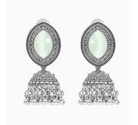 Bodha Traditional Indian Oxidixed Antique Antique Silver Plated Blue CZ, Studded Medium Jhumka Jhumki with Pearl Earring For Women (SJE_292_D1_LG)