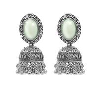 Bodha Traditional Indian Oxidixed Antique Antique Silver Plated CZ Blue Studded Medium Jhumka Jhumki with Pearl Earring For Women (SJE_292_D2_LG)
