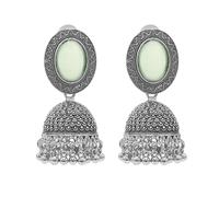Bodha Traditional Indian Oxidixed Antique Antique Silver Plated CZ, Maroon Studded Medium Jhumka Jhumki with Pearl Earring For Women (SJE_292_D3_LG)