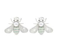 Bodha Western Design, CZ, Zirconia, Crystals, Pearls Rhodium Silver Color Large Size Honey Bee Mosquito Bug Earrings for Women - Green color (SJE_307_S_G)