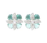 Bodha Western Design, CZ, Zirconia, Crystals, Rhodium Silver Color Stud Bridal Earrings for Women - Green color (SJE_308_S_G)
